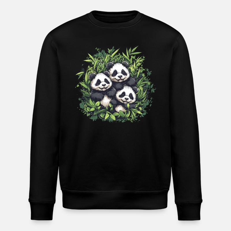 Three pandas in bamboo - Stanley/Stella ROLLER Unisex Organic Sweatshirt - black