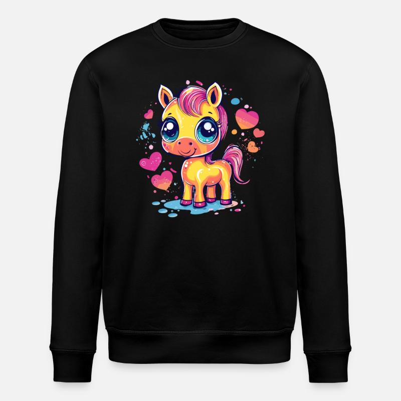Buntes Pony mit Herzen - Stanley/Stella Unisex Bio-Sweatshirt ROLLER - Schwarz