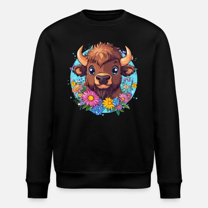 Bison with flower wreath - Stanley/Stella ROLLER Unisex Organic Sweatshirt - black