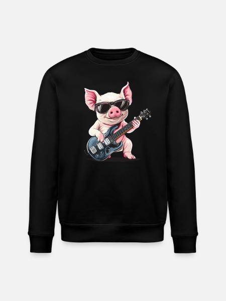 Rocking pig with guitar - Stanley/Stella ROLLER Unisex Organic Sweatshirt - black