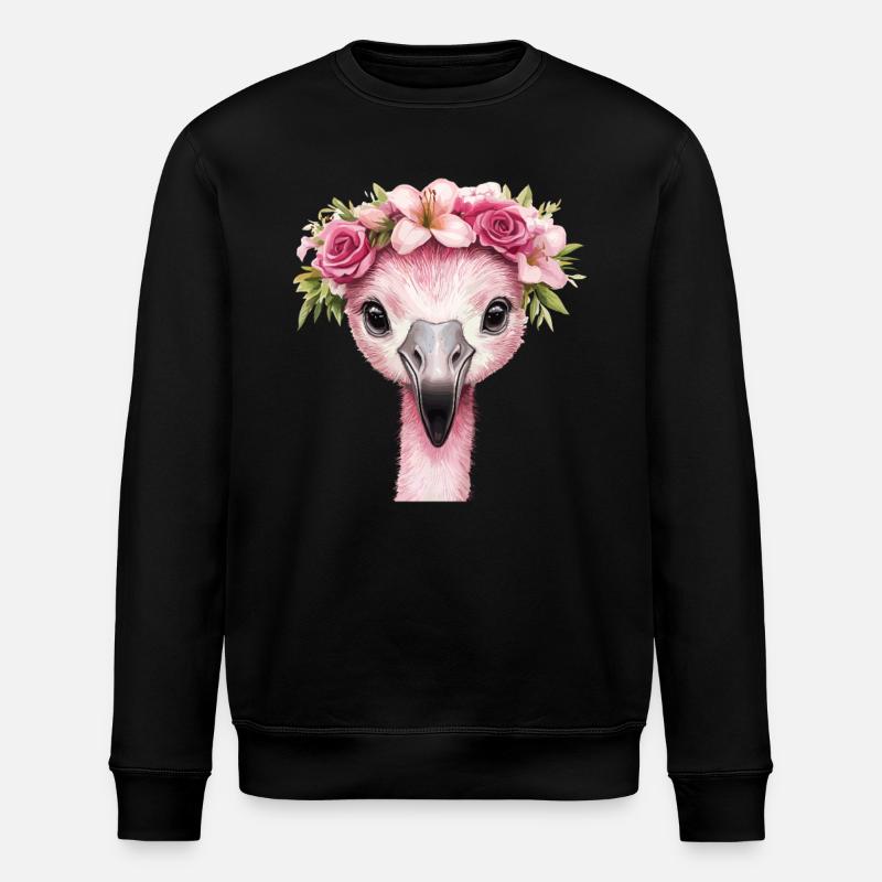 Flamingo with flower wreath - Stanley/Stella ROLLER Unisex Organic Sweatshirt - black