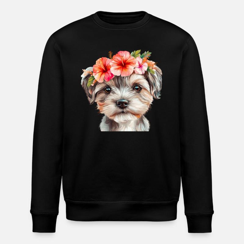 Süßer Hund mit Blumen - Stanley/Stella Unisex Bio-Sweatshirt ROLLER - Schwarz