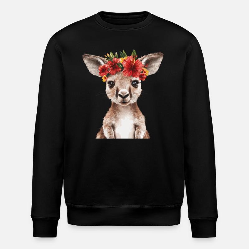 Kangaroo with flower wreath - Stanley/Stella ROLLER Unisex Organic Sweatshirt - black