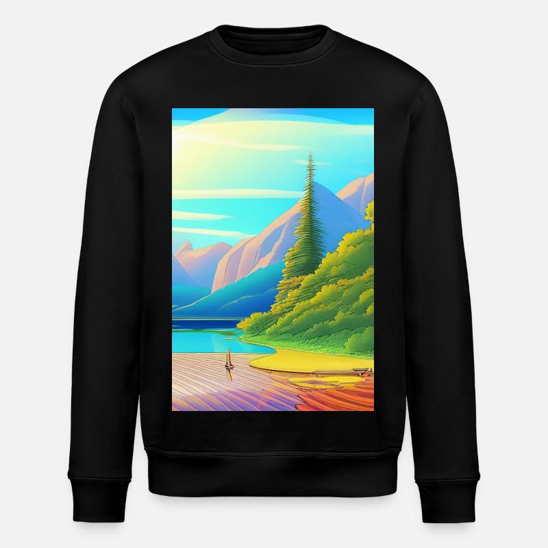 Landschaft mit See, Boot und Berge - Stanley/Stella Unisex Bio-Sweatshirt ROLLER - Schwarz