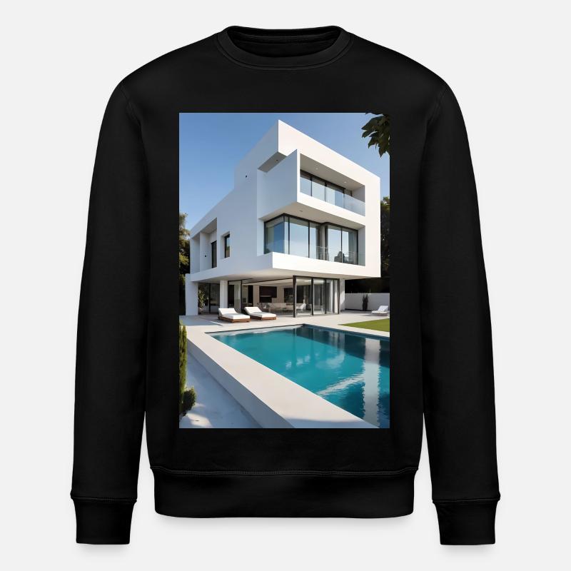 White villa with pool - Stanley/Stella ROLLER Unisex Organic Sweatshirt - black