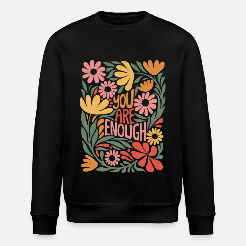 Positives Selbstliebe Boho-Blumendesign - Stanley/Stella Unisex Bio-Sweatshirt ROLLER - Schwarz