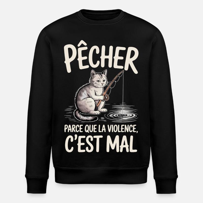 Fishing, because violence is wrong - Stanley/Stella ROLLER Unisex Organic Sweatshirt - black