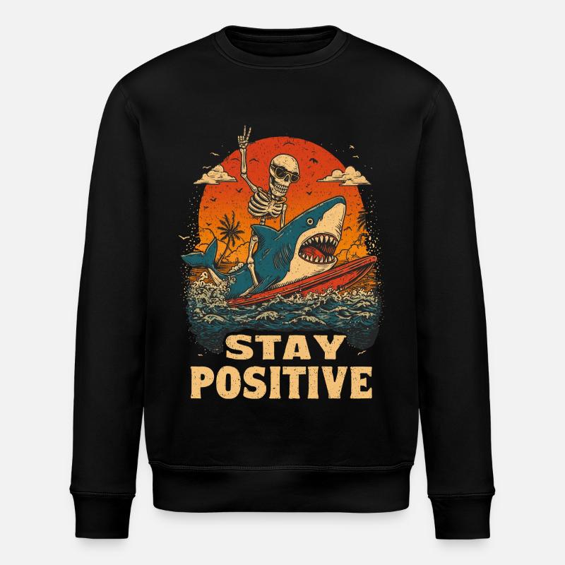 Stay Positive Surf Skeleton Shark - Stanley/Stella Unisex Bio-Sweatshirt ROLLER - Schwarz