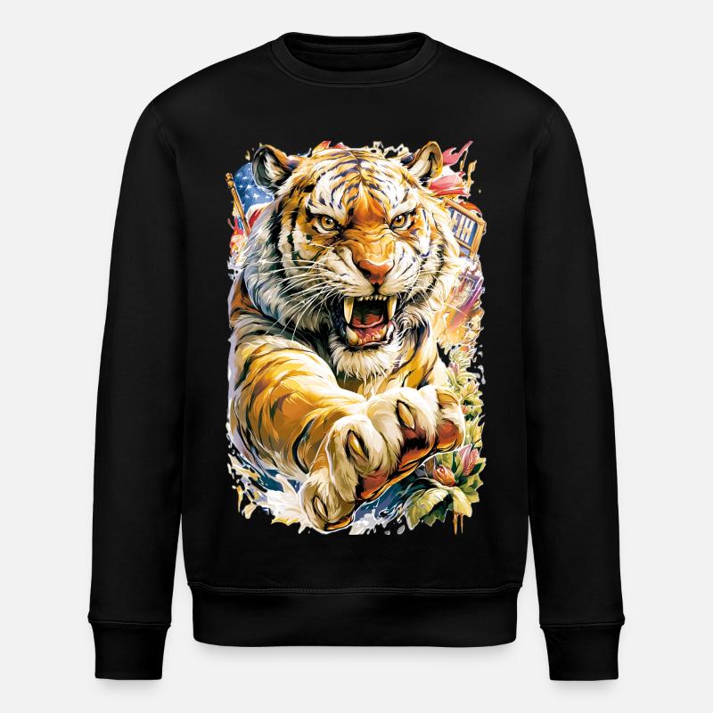 Tiger mit Blüten - Stanley/Stella Unisex Bio-Sweatshirt ROLLER - Schwarz