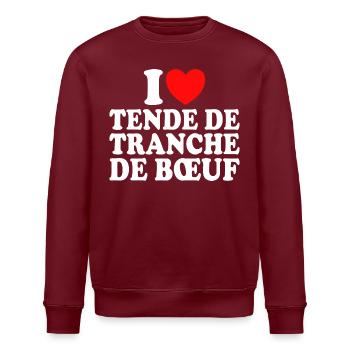 Boucher I Love Tende De Tranche De Boeuf - Sweat bio ROLLER Stanley/Stella Unisexe - bordeaux - Devant - Nik (191cm)