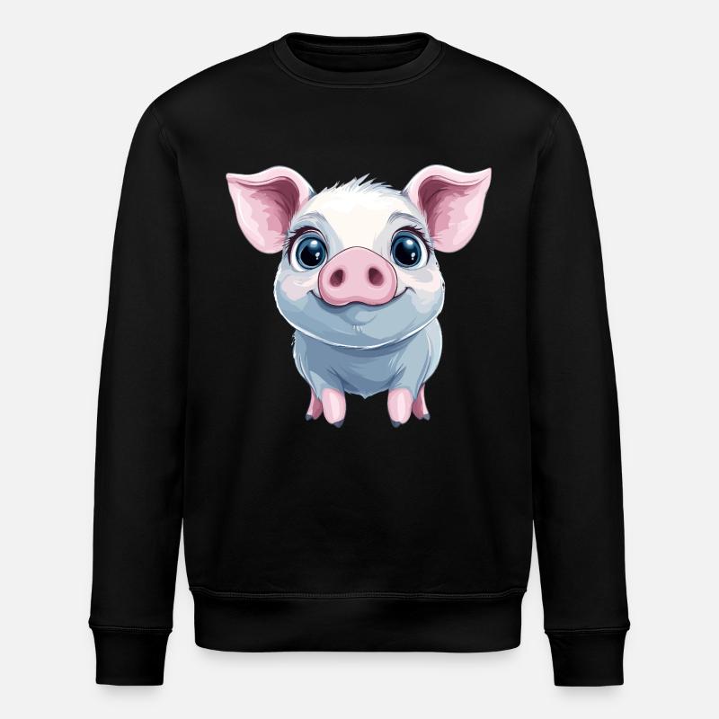 Glückliches rosa Schweinchen - Stanley/Stella Unisex Bio-Sweatshirt ROLLER - Schwarz