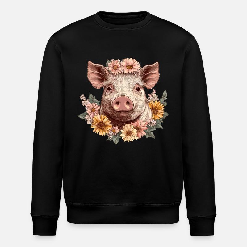 Flower pig with crown - Stanley/Stella ROLLER Unisex Organic Sweatshirt - black