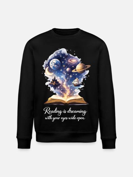 Reading is dreaming - Magic Book & Stars - Stanley/Stella ROLLER Unisex Organic Sweatshirt - black