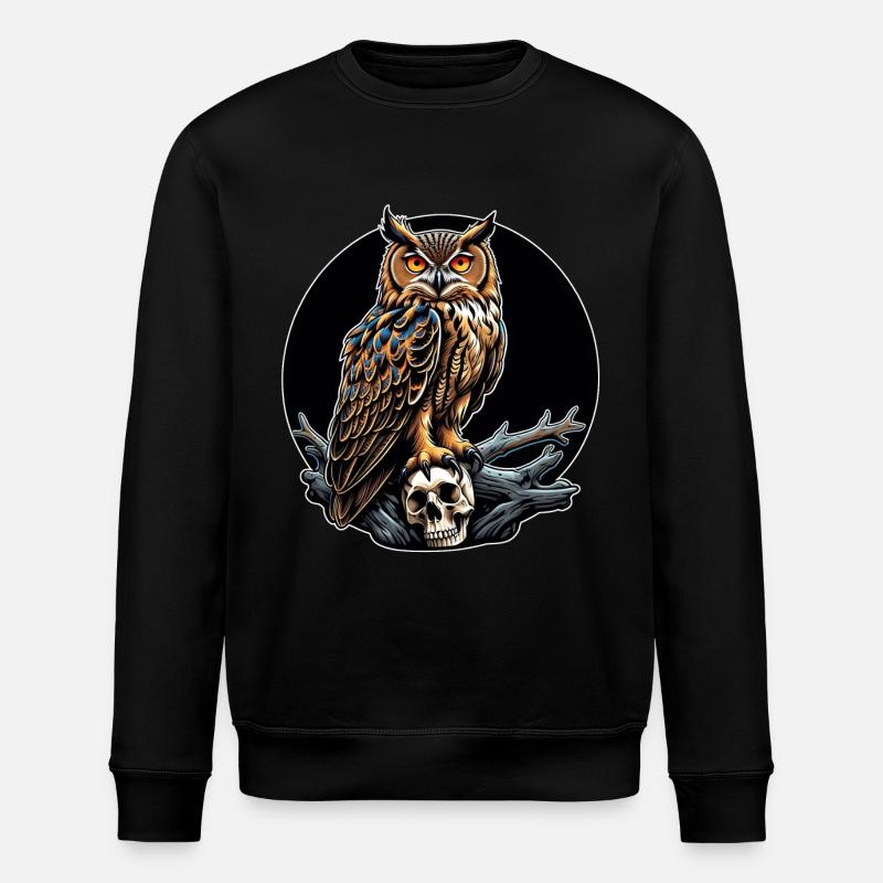 Owl sitting on sculls - Stanley/Stella ROLLER Unisex Organic Sweatshirt - black