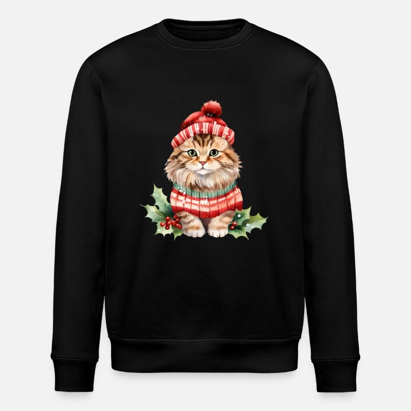 Katze im Weihnachtslook - Stanley/Stella Unisex Bio-Sweatshirt ROLLER - Schwarz