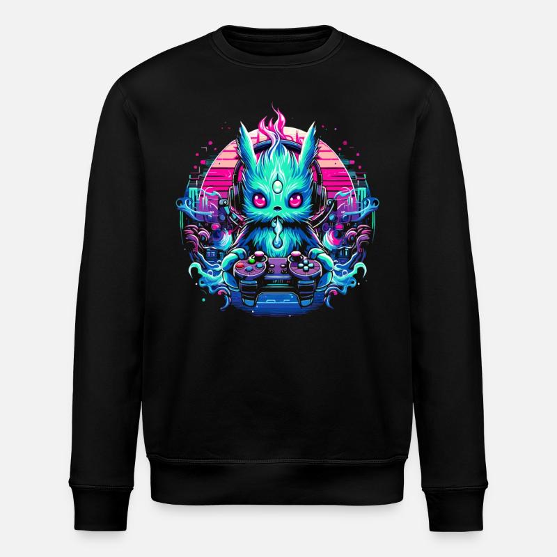 Synthwave Gamer Gaming Alien - Stanley/Stella ROLLER Unisex Organic Sweatshirt - black