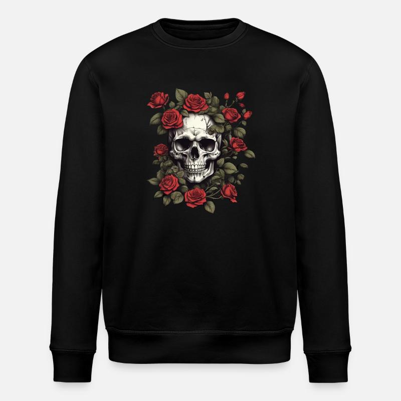 Rose Skull - Stanley/Stella ROLLER Unisex Organic Sweatshirt - black