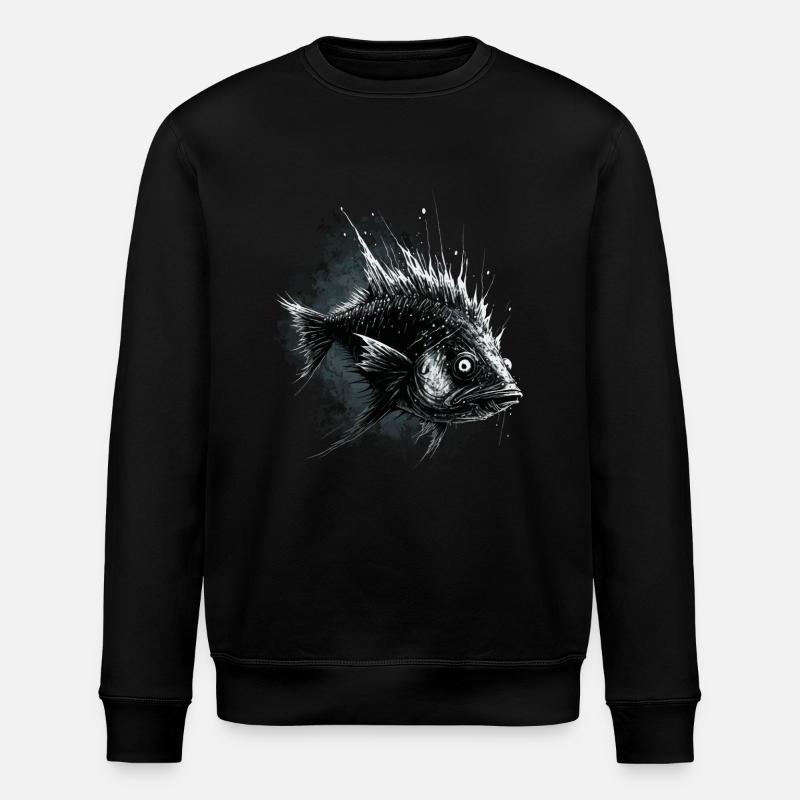 Funny Scary Fish - Stanley/Stella ROLLER Unisex Organic Sweatshirt - black