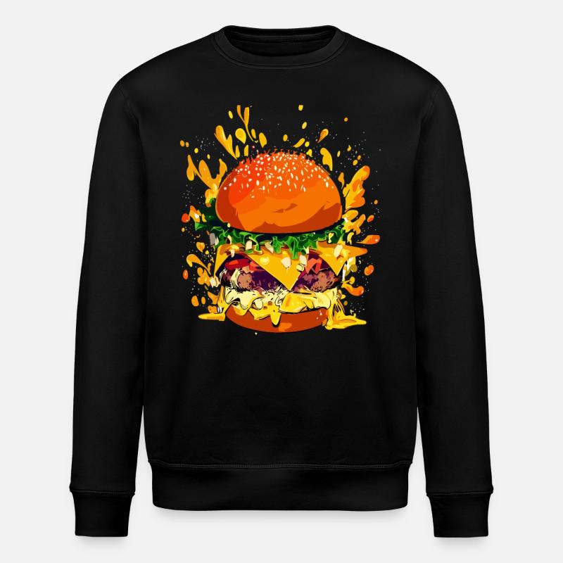 Extravagant cheeseburger with cheese splatter - Stanley/Stella ROLLER Unisex Organic Sweatshirt - black