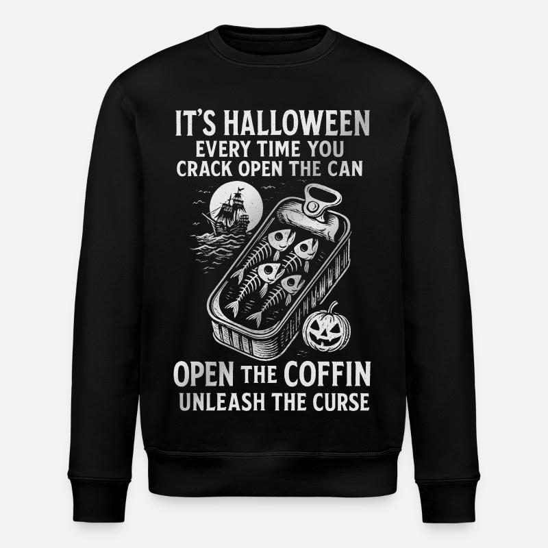 Halloween Fish Cans Spooky Design  - Stanley/Stella ROLLER Unisex Organic Sweatshirt - black