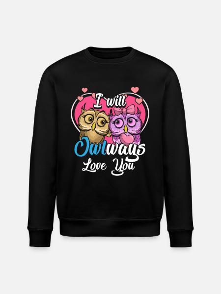 PÖLLÖ sydän on Owlways aina rakastan sinua lahja - Stanley/Stella ROLLER unisex luomu-collegepaita - musta