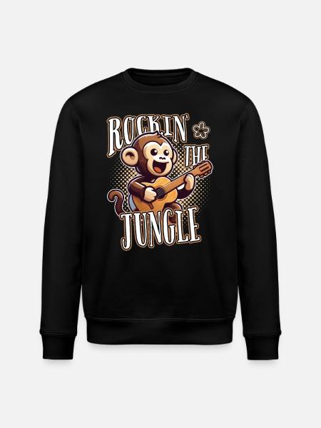 Rockin The Jungle Funny Monkey Plays Guitar - Stanley/Stella ROLLER Unisex Organic Sweatshirt - black