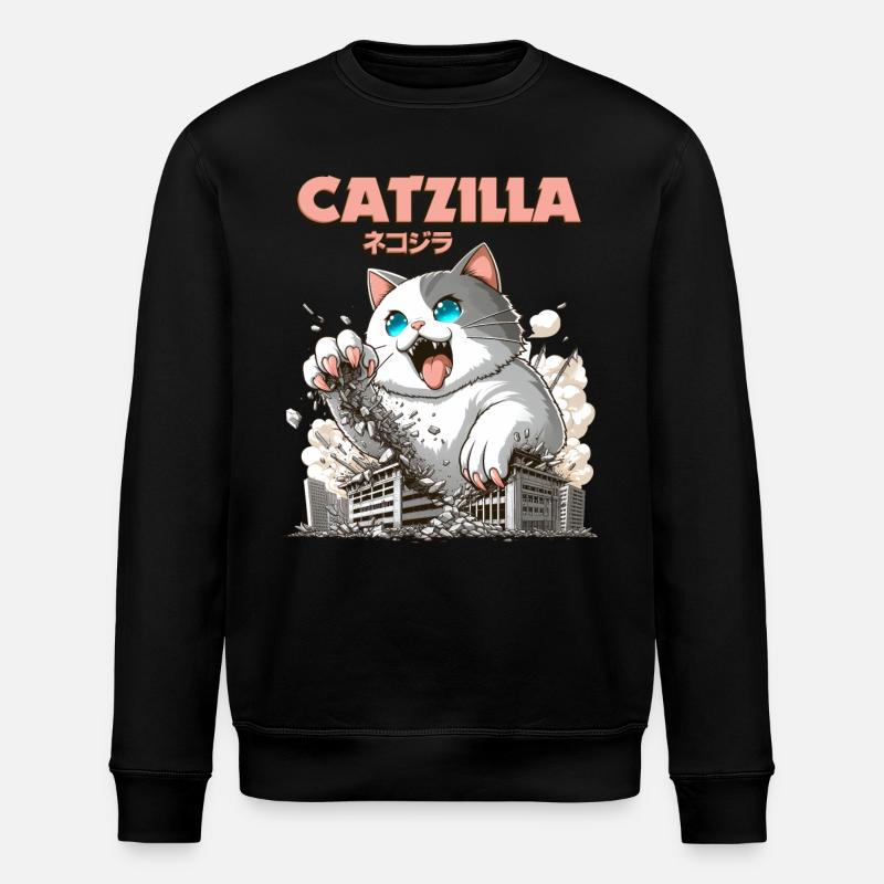 Catzilla Cat Funny Animals - Stanley/Stella ROLLER Unisex Organic Sweatshirt - black