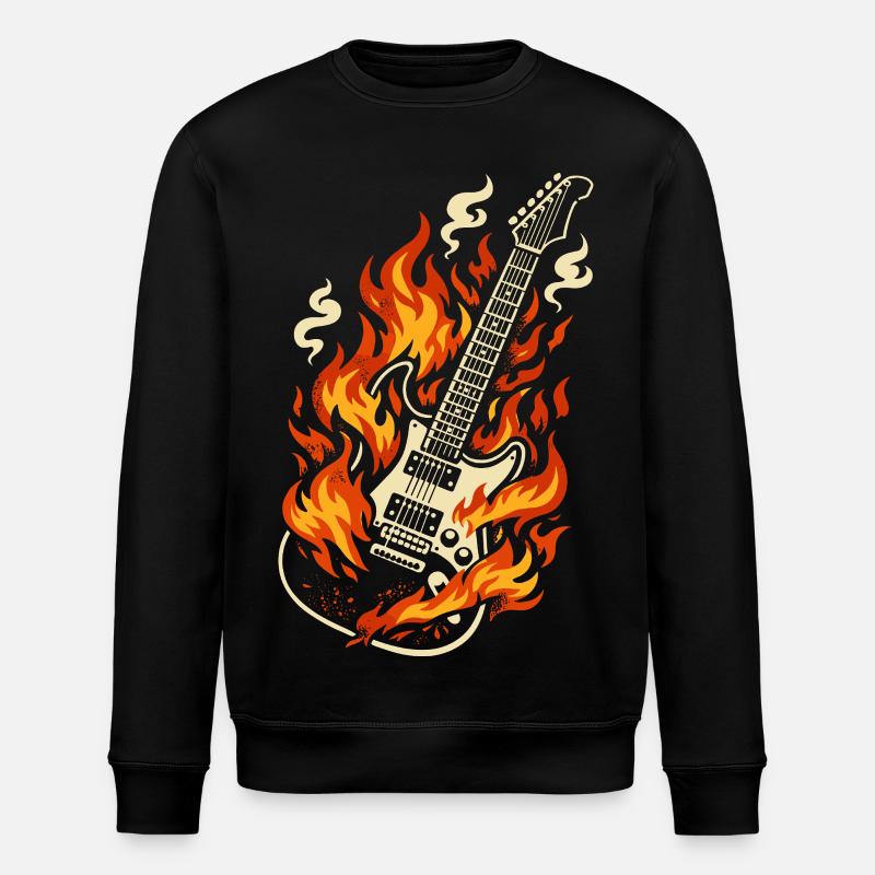 E-Gitarre Brennend Rock Geschenk - Stanley/Stella Unisex Bio-Sweatshirt ROLLER - Schwarz