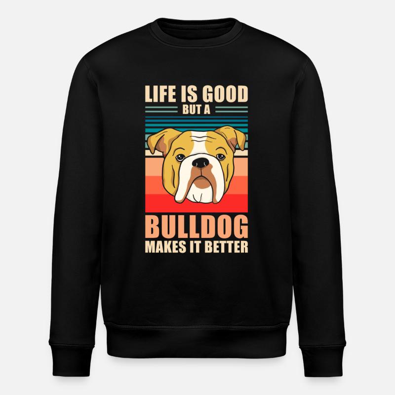 Bulldog Retro Gift - Stanley/Stella ROLLER Unisex Organic Sweatshirt - black