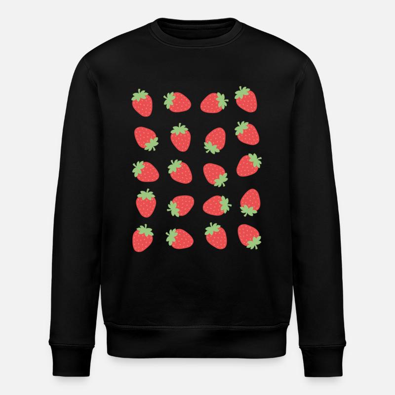 Strawberry Berries Fruit Pattern - Stanley/Stella ROLLER Unisex Organic Sweatshirt - black