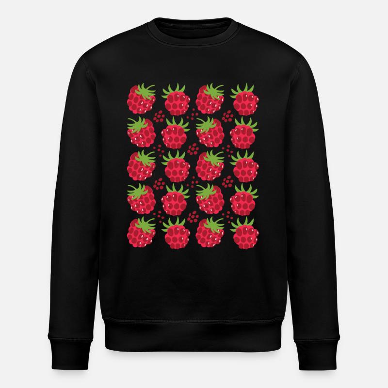 Raspberry Berries Fruit Pattern - Stanley/Stella ROLLER Unisex Organic Sweatshirt - black