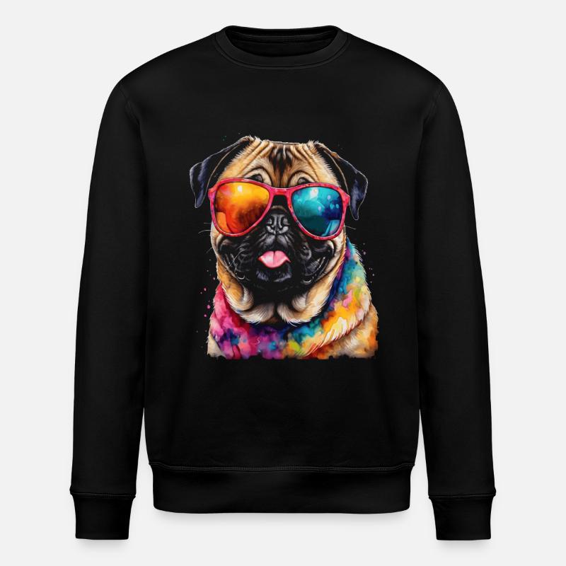 Mops Sonnenbrille Hund Bunt Lustig Design Print - Stanley/Stella Unisex Bio-Sweatshirt ROLLER - Schwarz