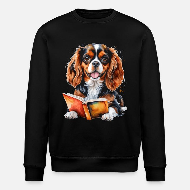 Cavalier King Charles Spaniel Lesen Buch Hund - Stanley/Stella Unisex Bio-Sweatshirt ROLLER - Schwarz