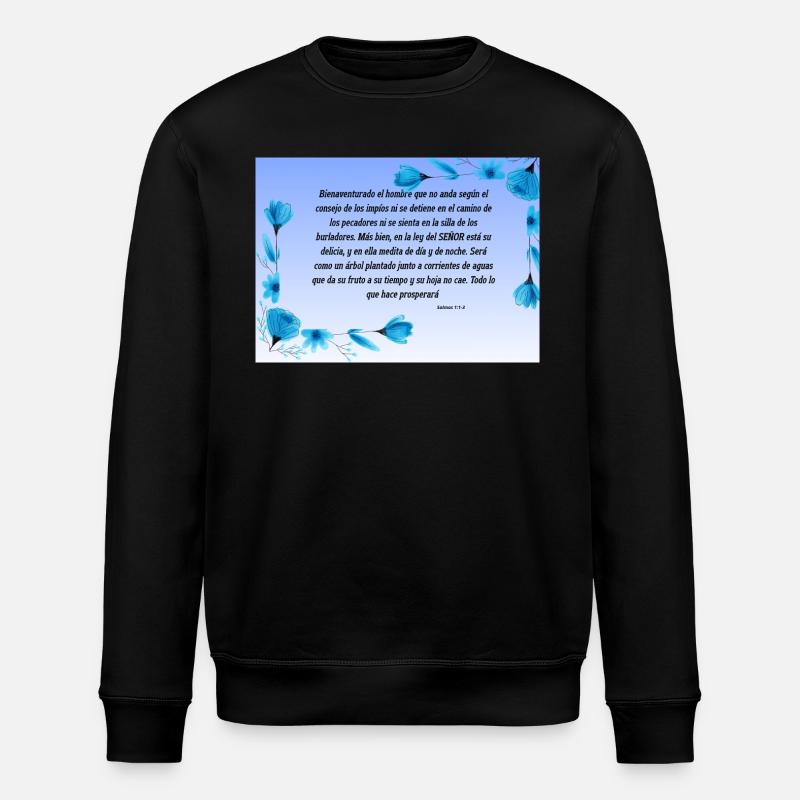 Beruhigender Bibelvers mit blauen Blumen - Stanley/Stella Unisex Bio-Sweatshirt ROLLER - Schwarz