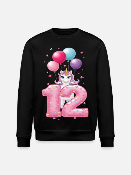 12 Years Girl Cute Unicorn 12th Birthday - Stanley/Stella ROLLER Unisex Organic Sweatshirt - black