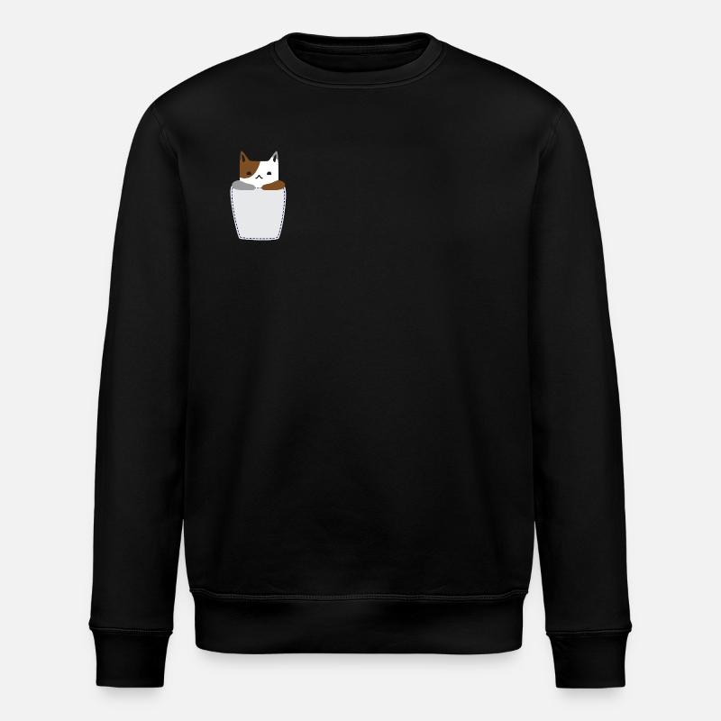 Poche poitrine avec chat - Sweat bio ROLLER Stanley/Stella Unisexe - noir