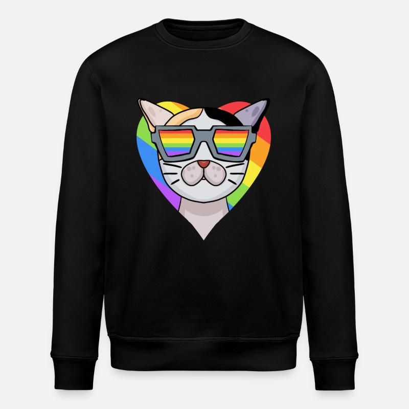 LGBT Cat Japanese Bobtail Rainbow - Stanley/Stella ROLLER Unisex Organic Sweatshirt - black