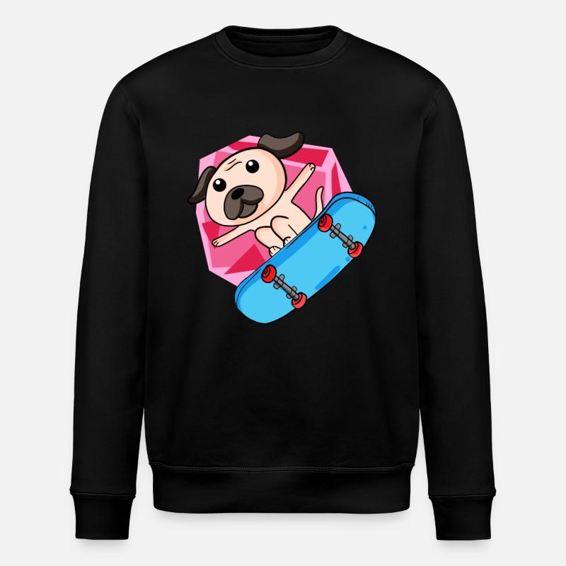Dog as skater with skateboard - Stanley/Stella ROLLER Unisex Organic Sweatshirt - black