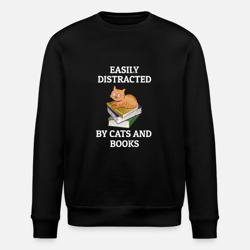 Bücher Bücherstapel Katze - Stanley/Stella Unisex Bio-Sweatshirt ROLLER - Schwarz