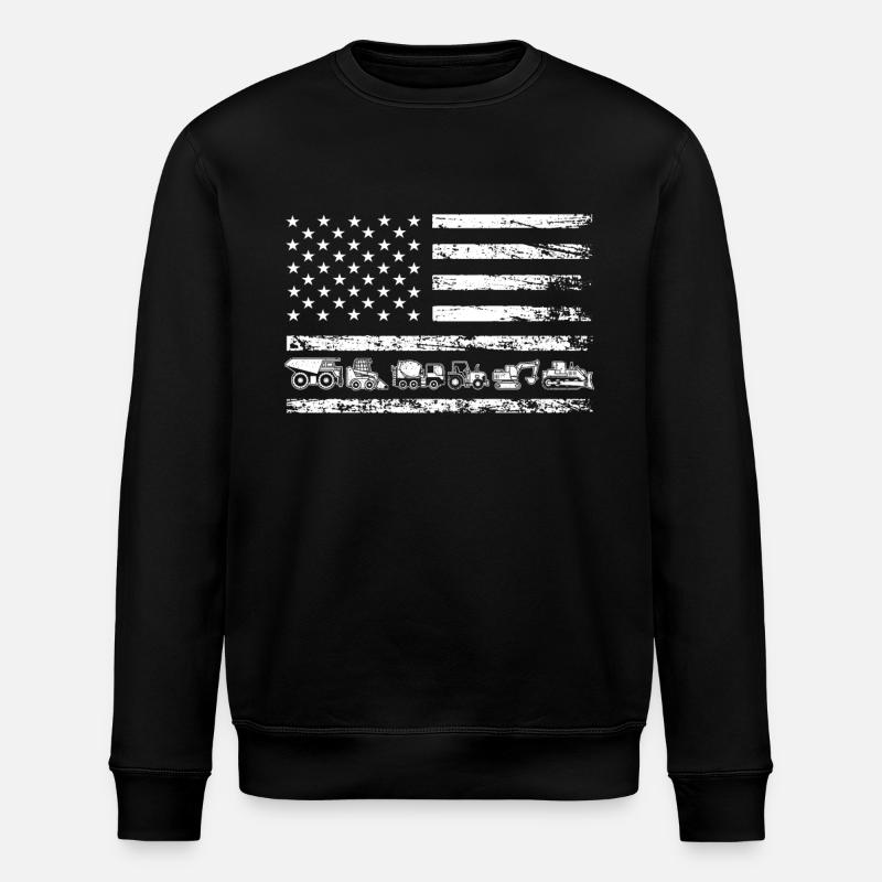 Patriotic American Flag Construction Trailer - Stanley/Stella ROLLER Unisex Organic Sweatshirt - black