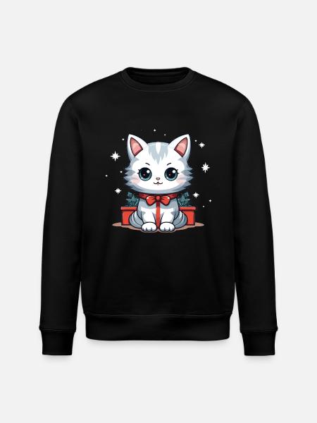 Cat Christmas Design - Kawaii Style - Stanley/Stella ROLLER Unisex Organic Sweatshirt - black