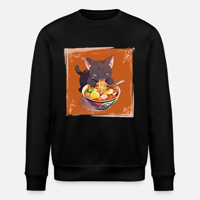 Cat eats ramen - Stanley/Stella ROLLER Unisex Organic Sweatshirt - black
