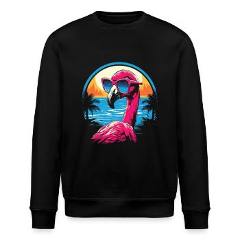 flamingo with sunglasses - neon, funny shirt - Stanley/Stella ROLLER Unisex Organic Sweatshirt - black - Front - Nik (191cm)