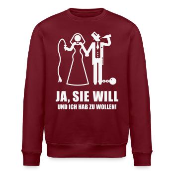 Ja, Sie Will … (Bräutigam, Junggesellenabschied W) - Stanley/Stella Unisex Bio-Sweatshirt ROLLER - Burgunderrot - Vorne - Nik (191cm)