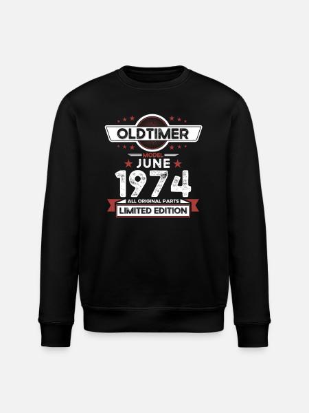 Årgång juni 1974 Årgång 1974 Födelsedag 1974 - Ekologisk sweatshirt ROLLER unisex från Stanley/Stella - svart