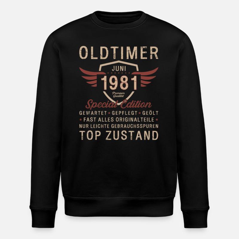 44th Birthday Oldtimer June 1981 - Stanley/Stella ROLLER Unisex Organic Sweatshirt - black