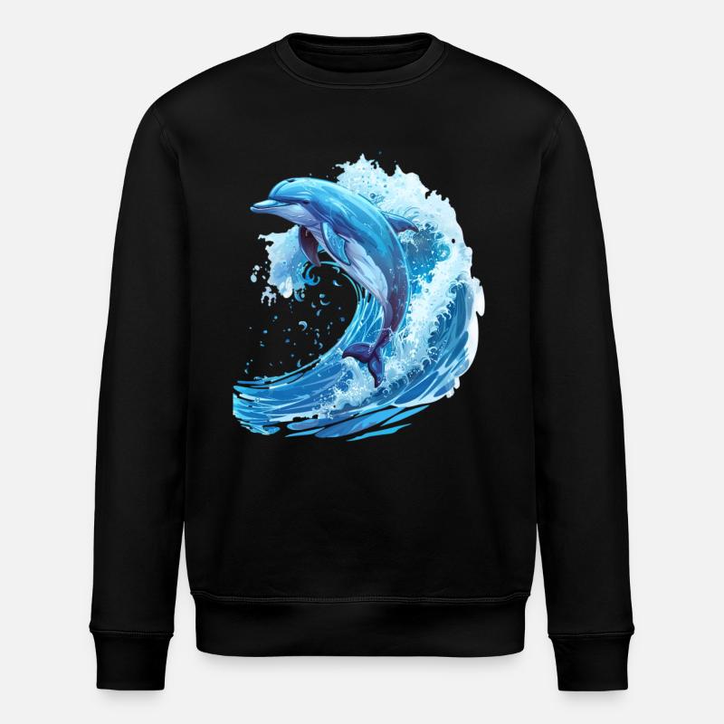 Springender Delfin in Blauer Welle - Stanley/Stella Unisex Bio-Sweatshirt ROLLER - Schwarz