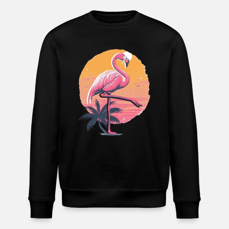 Flamingo Plamen Sunset Illustration - Stanley/Stella ROLLER Unisex Organic Sweatshirt - black