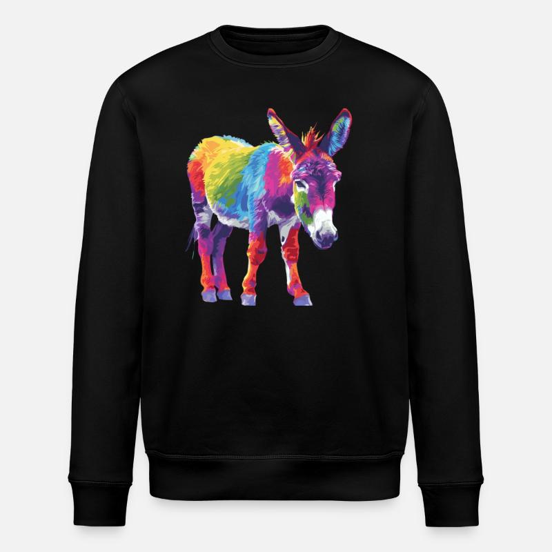 Bunter Esel Regenbogen Kunstwerk - Stanley/Stella Unisex Bio-Sweatshirt ROLLER - Schwarz