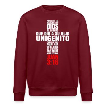 Porque de tal manera amo Dios al Mundo - Stanley/Stella ROLLER Unisex Organic Sweatshirt - burgundy - Front - Nik (191cm)